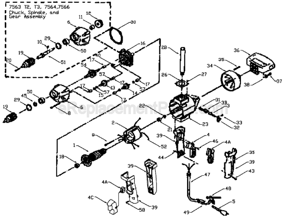 Porter Cable 7564 TYPE 3 Electric Drill Page A Diagram