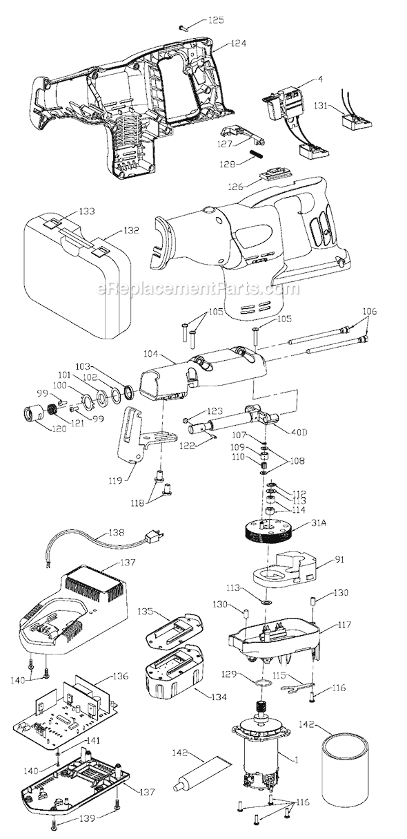 Porter Cable 837 Type 2 19.2V Cordless Reciprocating Saw Page A Diagram