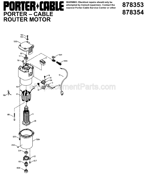 Porter Cable 878354 Router Page A Diagram