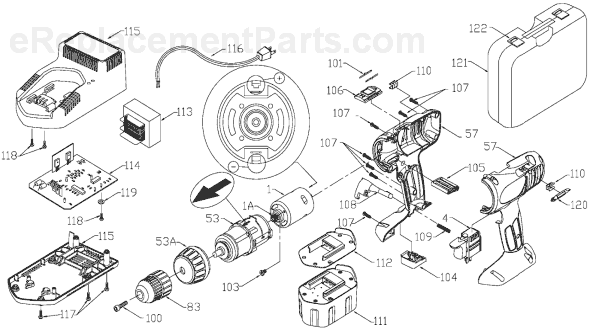 Porter Cable 824 Type 1 Cordless 14.4V Drill Page A Diagram