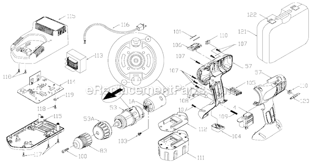 Porter Cable 9876 Type 1 Cordless Driver/Drill Page A Diagram