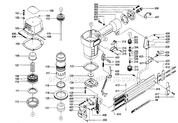 Porter Cable FN250 Parts List and Diagram - Type 1 : eReplacementParts.com