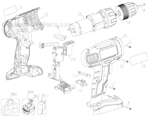 Black and Decker GCO1800 Type 2 18 Volt EPP Drill Page A Diagram