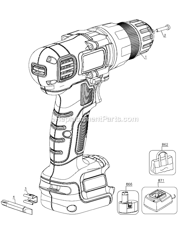 Black and Decker LDX112SFSB Type 1 12V Lithium Drill with Stud Finder Page A Diagram