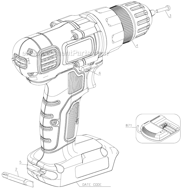 Black and Decker LDX172C 7.2V Drill Page A Diagram