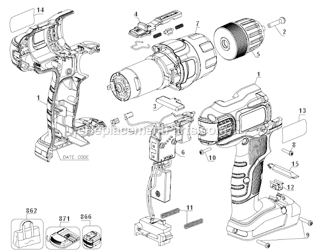 Black and Decker LDX220SBFC Type 1 20-Volt 3/8-in Cordless Lithium Ion 2-Gear Drill Page A Diagram