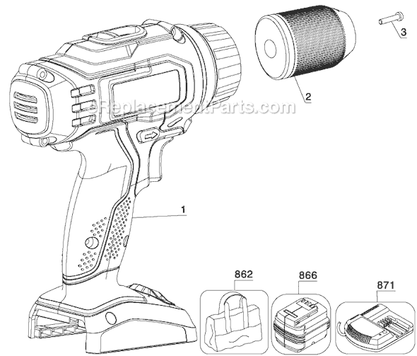 Porter Cable PCL180D Type 1 18V Cordless Drill Page A Diagram