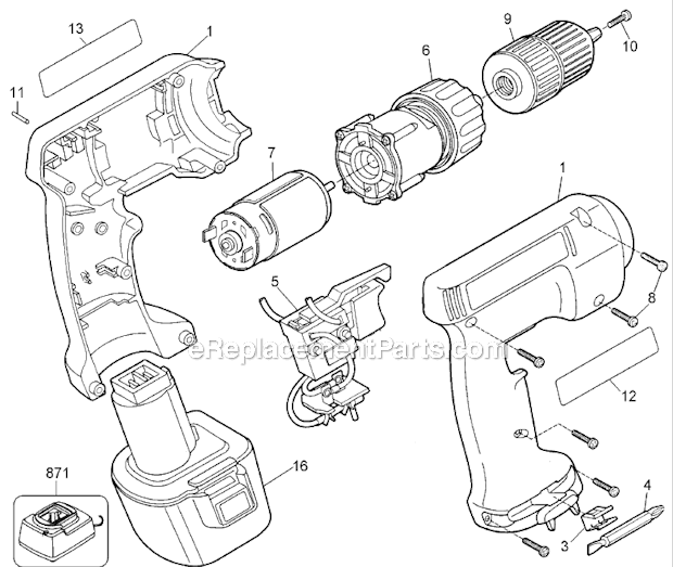 Black and Decker PS320K-2 (Type 1) 9.6V Pistol 2 Batt. Cordless Drill Page A Diagram