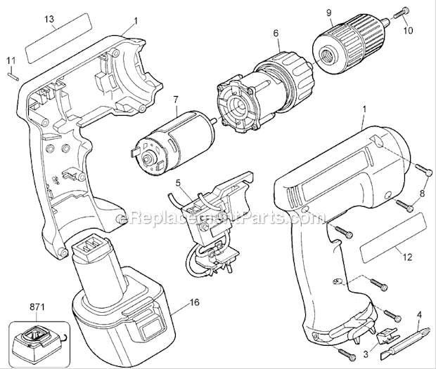 Black and Decker PS320K (Type 1) 9.6V 2Sp. Cordless Drill Kit Page A Diagram