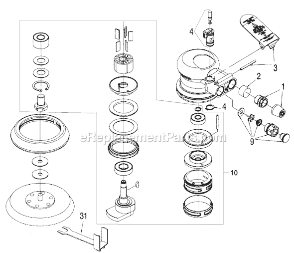 Porter Cable PTS3 Type 1 5" Pneumatic Random Orbit Sander Page A Diagram