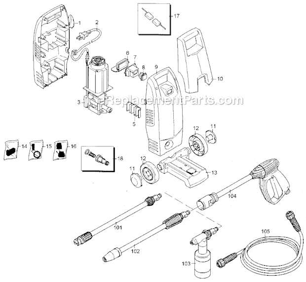 Black and Decker PW1400-B2C (Type 1) 1500 Psi Electric Pressure Washer Page A Diagram