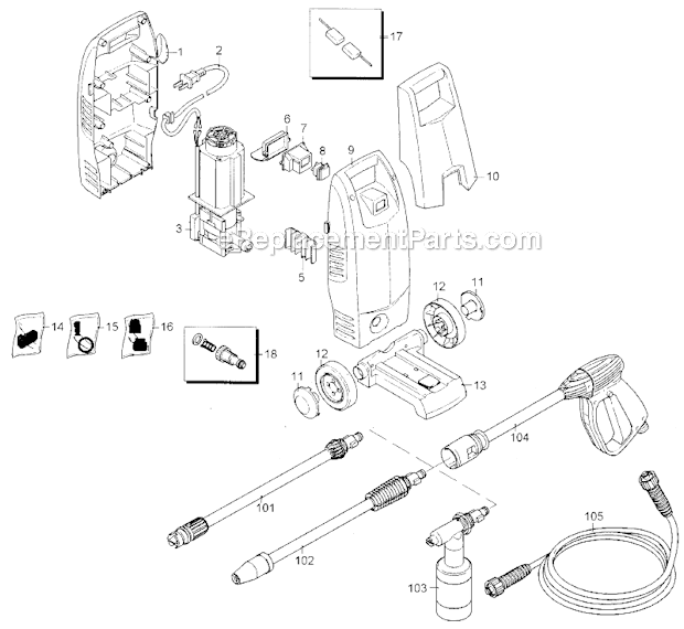 Black and Decker PW1400-B2 (Type 1) 1500 Psi Electric Pressure Washer Page A Diagram