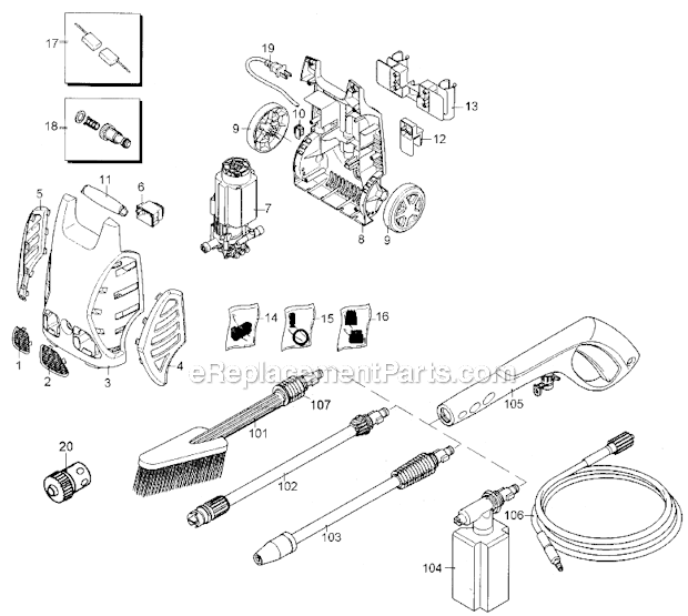 Black and Decker PW1550-B2C (Type 1) Electric Pressure Washer Page A Diagram