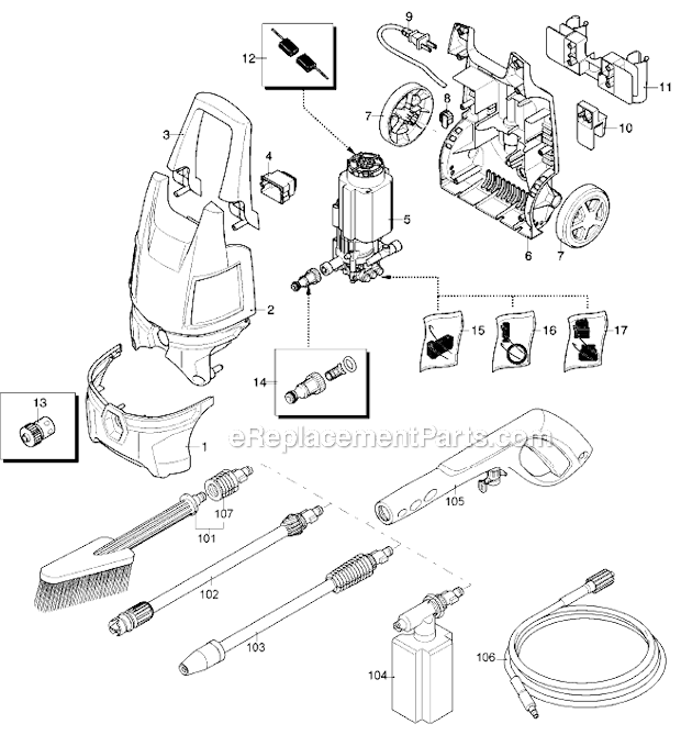Black and Decker PW1550-B2C (Type 2) Electric Pressure Washer Page A Diagram