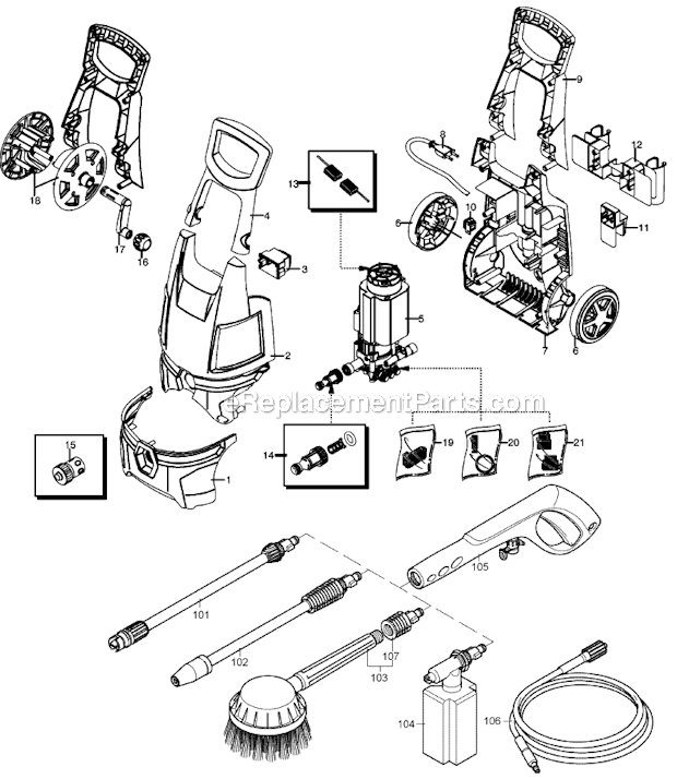 Black and Decker PW1700-B2C (Type 2) Electric Pressure Washer Page A Diagram