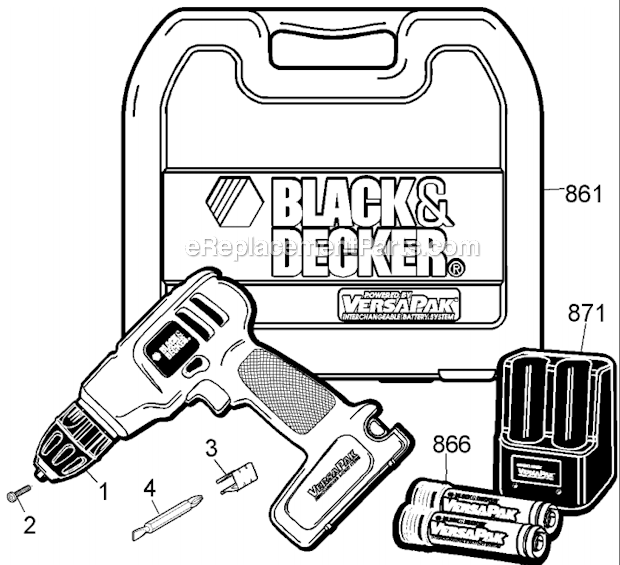 Black and Decker VP871K (Type 1) 7.2V Cordless Drill/Driver Kit Page A Diagram