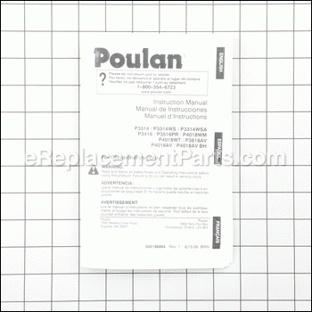 Manual-Operator - 545186804:Poulan