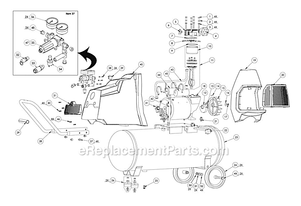 Powermate 143075 Oilless Single Stage DD Air Compressor Page A Diagram
