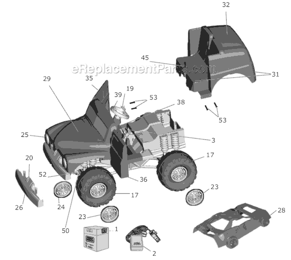 Power Wheels H0436 Monster Jam Grave Digger Page A Diagram