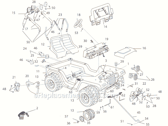 Power Wheels H3427 Barbie Jammin Jeep Page A Diagram