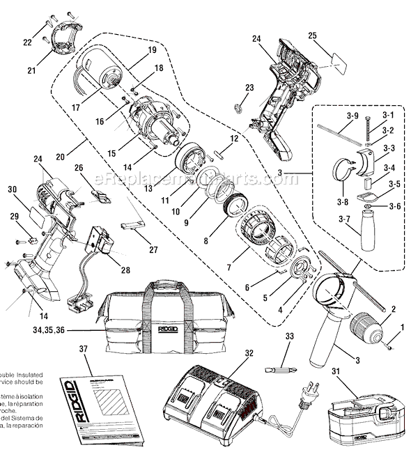 Ridgid R841150 (after G0343) 18V Pro T-Handle Hammer Drill Page A Diagram