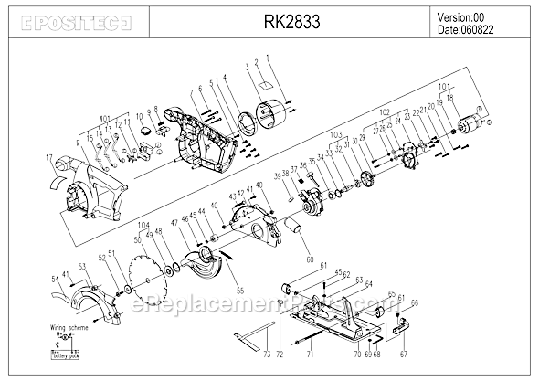 Rockwell RK2833 5-1/2" 18V Pro-Grade Trim Saw Page A Diagram