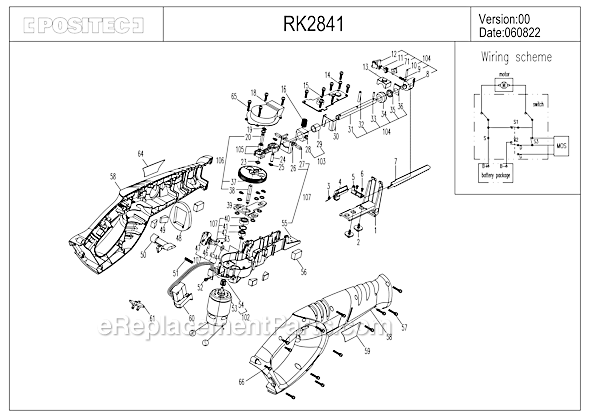 Rockwell RK2841 18-volt Cordless Reciprocating Saw Page A Diagram