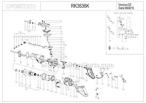 Rockwell RK3636K 10 Amp Pro-Grade Reciprocating Saw Page A Diagram