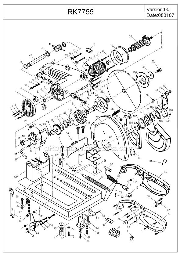 Rockwell RK7755 14" Industrial Cut-off Saw Page A Diagram