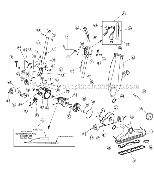Royal 1028 Metal Upright Vacuum Page A Diagram