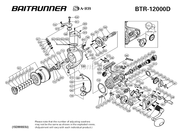 Shimano BTR-12000D Baitrunner Spinning Reel Page A Diagram