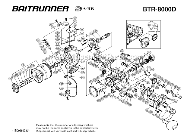 Shimano BTR-8000D Baitrunner Spinning Reel Page A Diagram