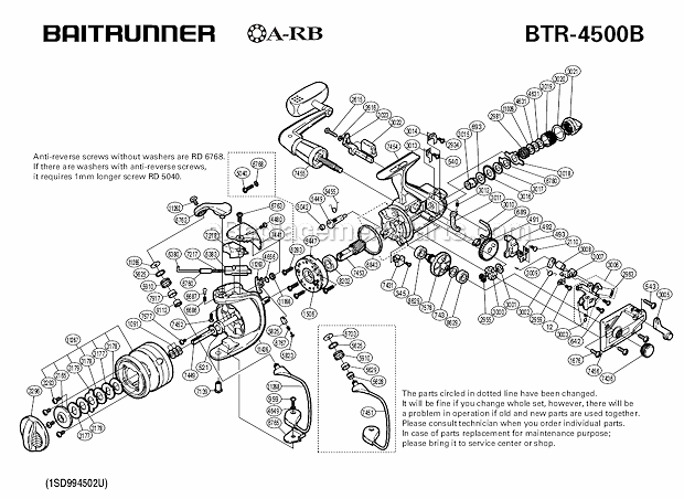 Shimano BTR4500B Baitrunner Saltwater Spinning Reel Page A Diagram