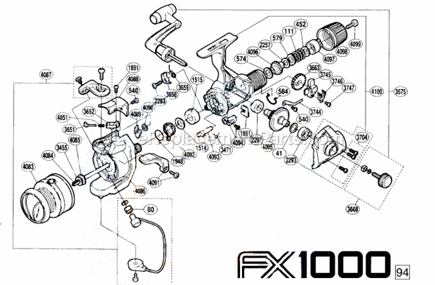 Shimano FX-1000 (94-23) Spinning Reel Page A Diagram