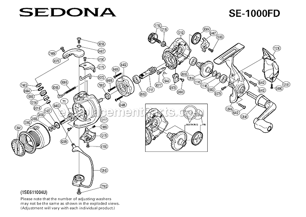Shimano SE-1000FD Sedona Spinning Reel Page A Diagram