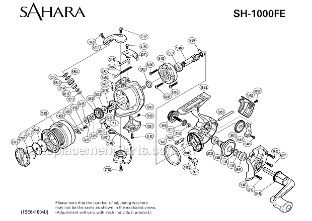 Shimano SH1000FE Sahara Spinning Reel Page A Diagram