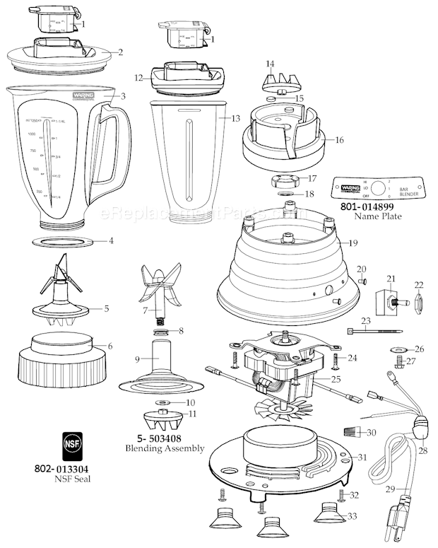 Waring BB155S Basic Bar Blenders Stainless_Steel_Container Diagram