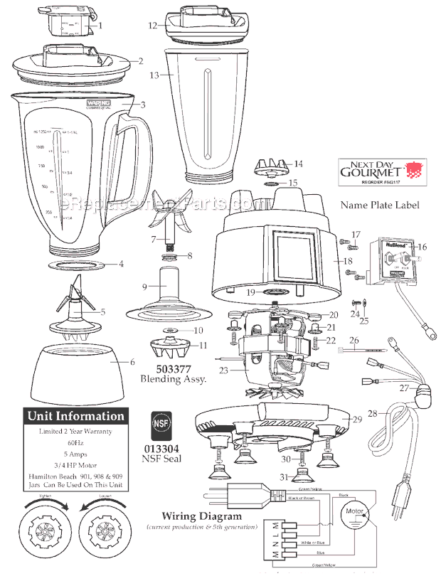 Waring BB180S_MT Blender Page A Diagram