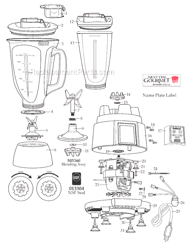 Waring BB185T Blender Page A Diagram