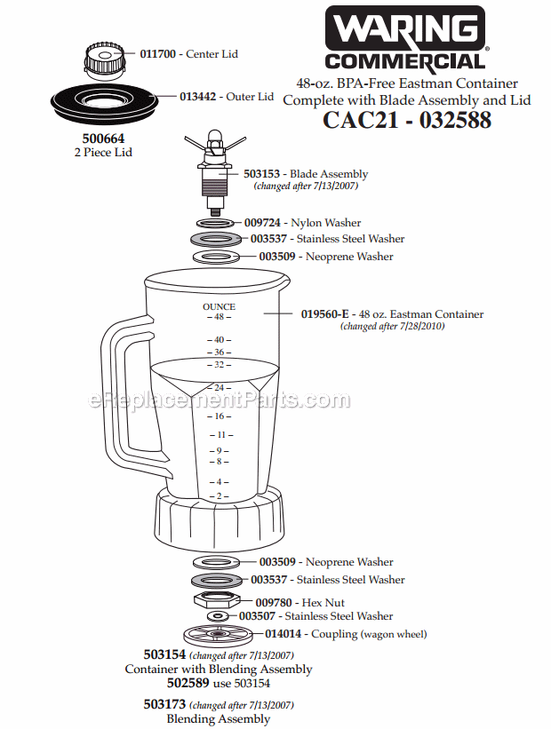 Waring CAC21 BPA - Free Eastman Container Page A Diagram