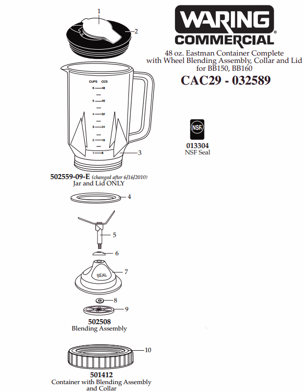 Waring CAC29 Eastman Container Page A Diagram