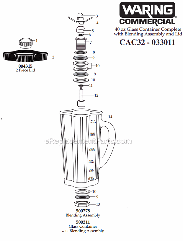 Waring CAC32 Glass Container Page A Diagram