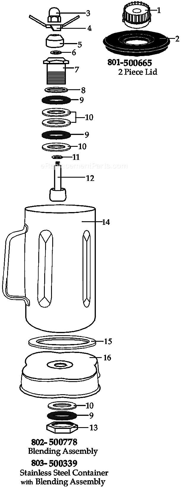 Waring CAC33 Stainless Steel Container 32_Oz_Container_W_Blending_Assembly_And_Lid Diagram
