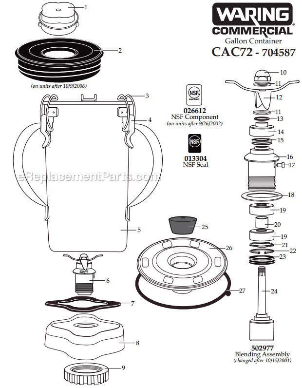Waring CAC72 Gallon Container Page A Diagram