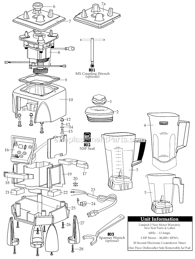 Waring MX1100XT Blender 64_Oz_Bpa-Free_Copolyester_Container Diagram