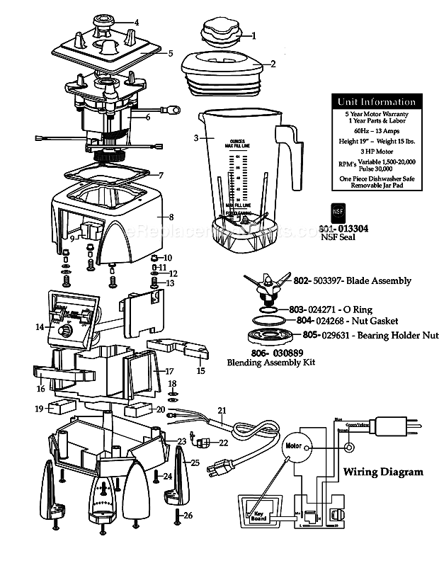 Waring MX1200RXT X-Prep Variable Speed Blender X-Prep_Variable_Speed_W_The_Raptor_Container Diagram