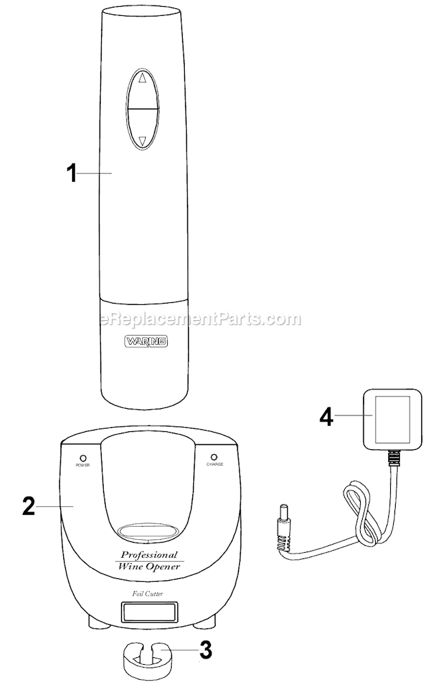 Waring WO50 Cordless Wine Opener Page A Diagram