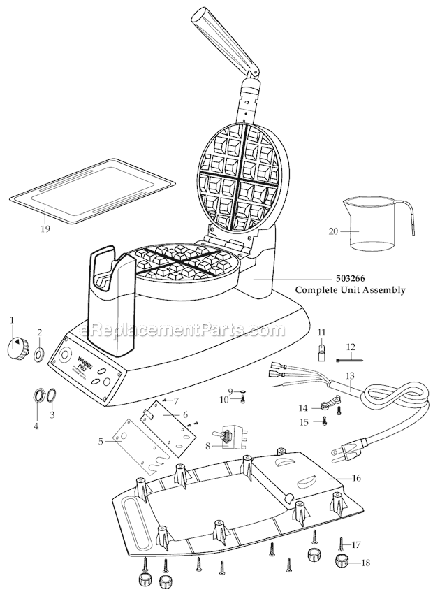 Waring WWM400BJ Waffle Maker Page A Diagram