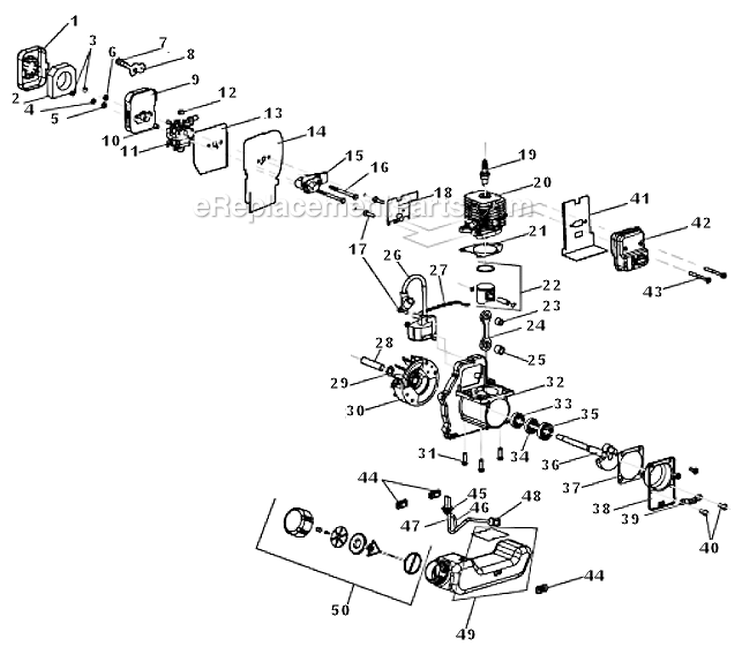 Engine Assembly Diagram and Parts List for A-HB-25150-C  Airstream Leaf Blower / Vacuum