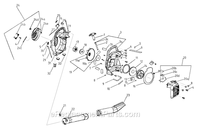 Housing Assembly Diagram and Parts List for A-HB-25150-C  Airstream Leaf Blower / Vacuum